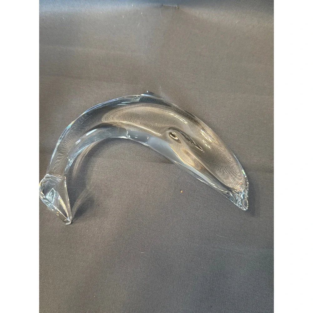 Baccarat Crystal Dolphin Figurine Set of 2 Clear French Art Glass Paperweights